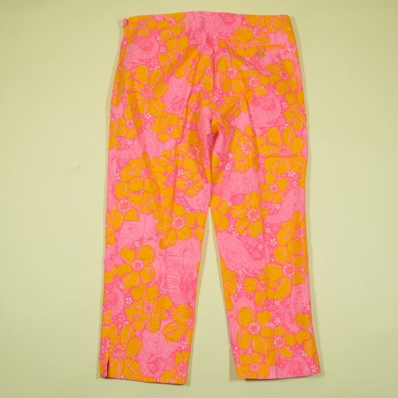 Lilly Pulitzer Resort Fit Capri Pants Womens 12 Pink Orange Floral Elephant New - Picture 3 of 8